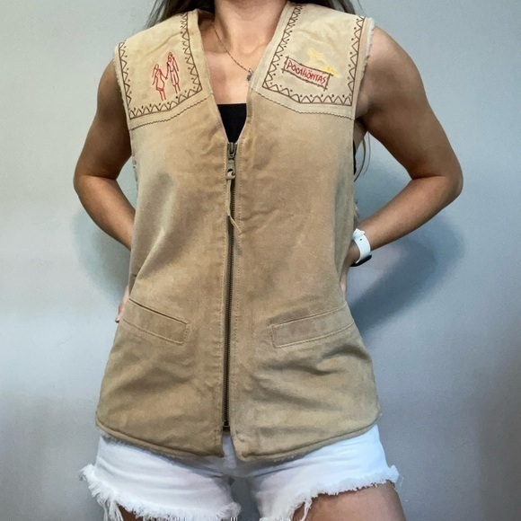 Disney Pocahontas Genuine Leather 100% Wool Lined Vest - Picture 1 of 7